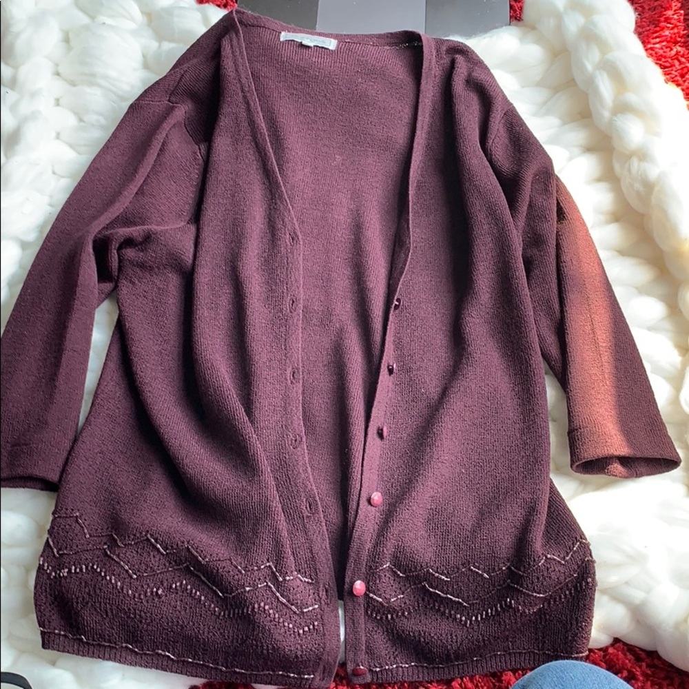 Raffaelli Beaded Plum Cardigan
